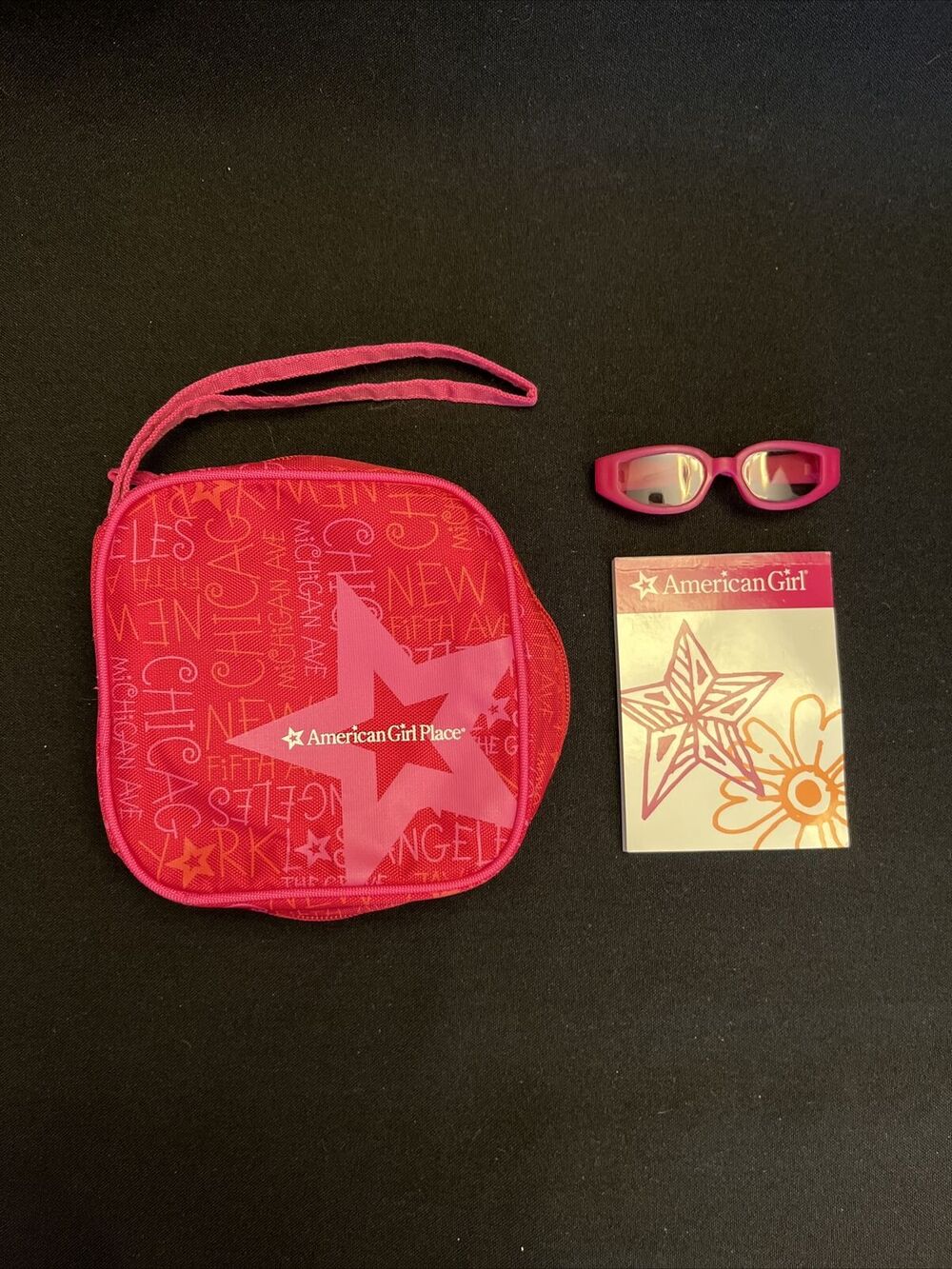 American Girl Doll FUN Red Zipper Pouch With Sketchbook & Sunglasses For Doll